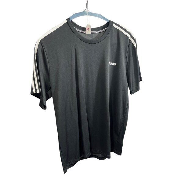 Adidas Black Crewneck T-Shirt XL With White Stripes On Sleeves 79h - Picture 5 of 5